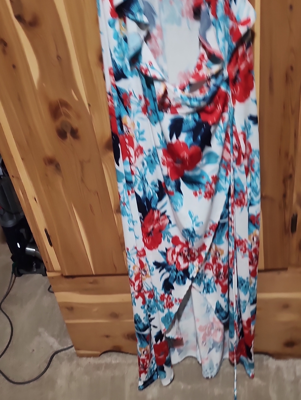 Floral Maxi Dress in White with Red & Teal Print